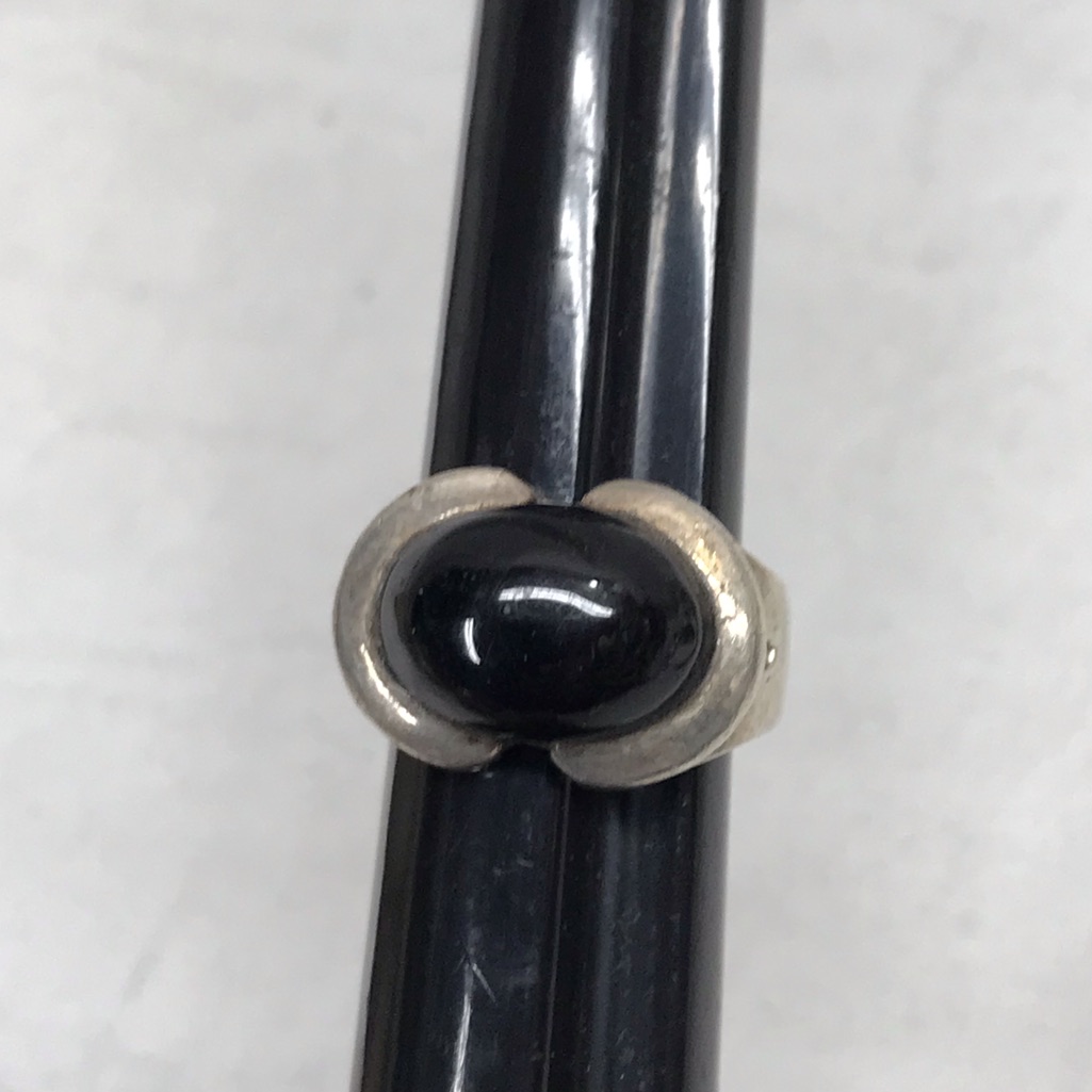 Vintage Taxco Sterling Silver 925 & Onyx Ring Eye Shape